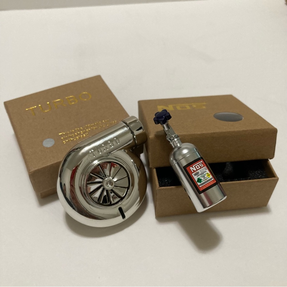 NOS bottle shaped and spinning turbo air freshener combo silver